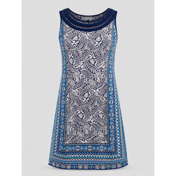 dressbarn Dresses & Skirts - Db Dressbarn Womens Sleeveless Midi Dress Blue White Paisley Geometric Size 16